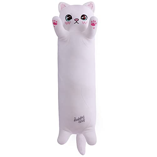 Yeqivo Encantadora Muñeca de Gato de Peluche Almohada de Gatito de Peluche Suave de Dibujos Animados Almohada Larga para Dormir Juguete para Regalo Cat Plush Pillow (70CM,Blanc)