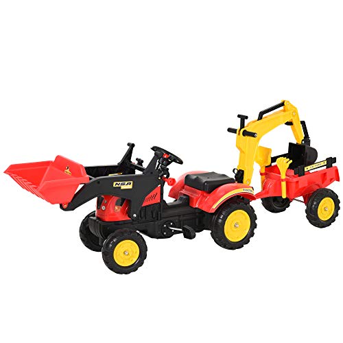 HOMCOM Tractor a Pedales con Remolque Excavador con Pala Frontal Jugue