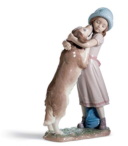 LLADRÓ Figura Niña con Perro Cariñosa Bienvenida. Figura Niña de P