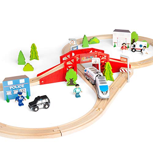 WOOMAX 46444 - Circuito tren de madera 50 piezas