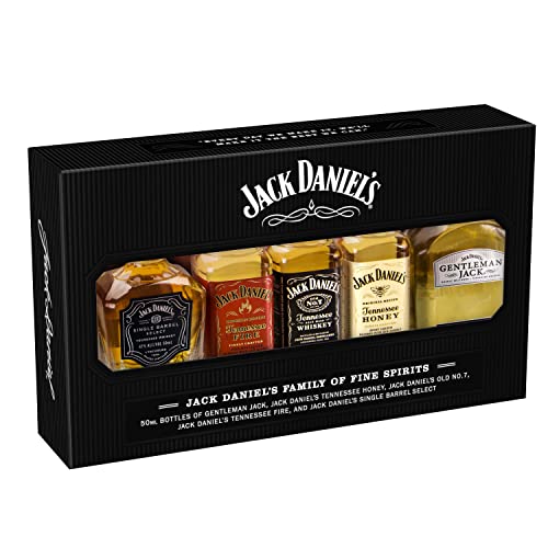 Jack Daniel's Tennessee Whiskey Pack 5 Botellas Miniaturas 50ml x 5, en Una Caja Para Regalar