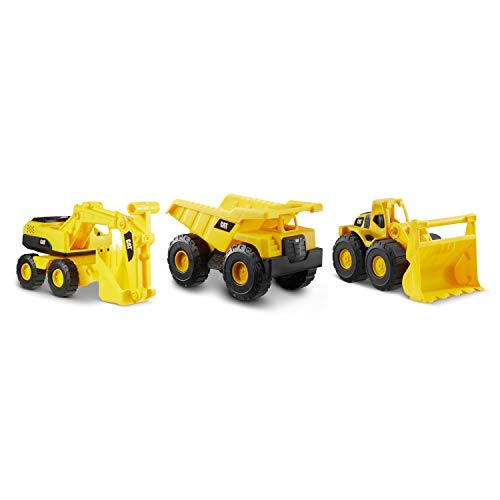 Caterpillar Dump Truck, Wheel Loader, & Excavator Camiones Mini Crew 3 Pack Volquete, Cargadora de Ruedas y Excavadora, Color Amarillo, 18 cm (Funrise International 82284)