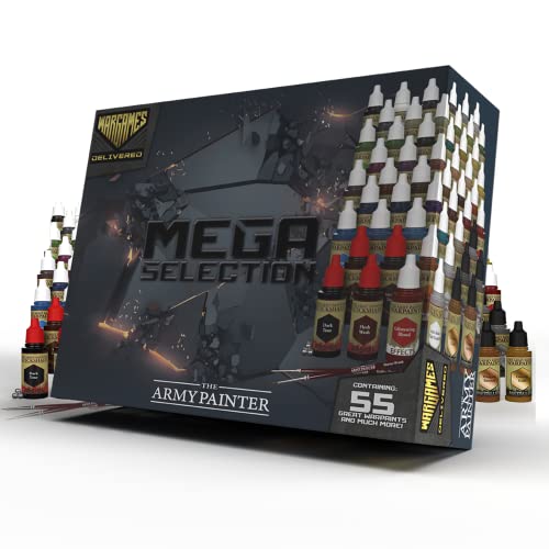 Wargames Delivered Mega Set De Pintura Para Miniaturas Y Maquetas - Pinturas Para Miniaturas De Plástico - 55 Pinturas Para Miniaturas, Frascos Para Mezclar, Pelotas Para Mezclar Y Pinceles