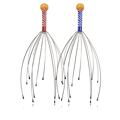 Masajeador de cabeza, cuero cabelludo, 2 piezas de rascador de mano con 12 dedos para relajación profunda y estimulación del cabello (colores aleatorios)