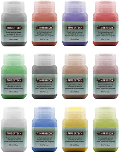 TIMBERTECH Pinturas acrílicas Colores para aerógrafo 12 * 30ml Modelo Air Base Pinturas multicoloresSet Pinturas para aerógrafo