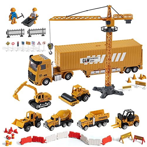 Juguetes de construcción Juego de Coches de Juguete para, Remolque expandible, Juguetes de Excavadora, elevadora, grúa Torre, camión de Juguete, Juguetes para niños, Regalo para niños de 3 + años