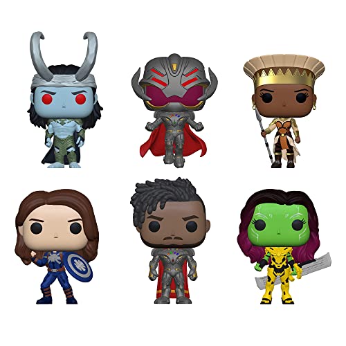 Funko Pop! Marvel What If? Juego de 6 - Traje de Capitán Carter Stealth, Infinity Killmonger, Gamora con Hoja de Thanos, Queen General Ramonda, Inifinity Ultron y Frost Giant Loki