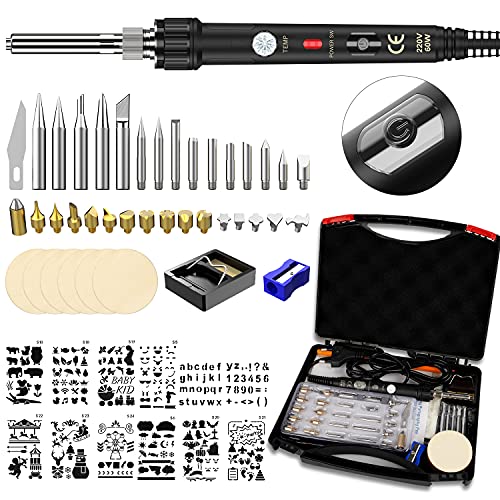 52pcs Kit Pirograbador de Madera,Ockered Kit Pirograbdores Electrico 60W Temperatura Regulable entre 200° C y 480° C, Soldador Pirografo Profesional para Madera, Cuero, Grabado