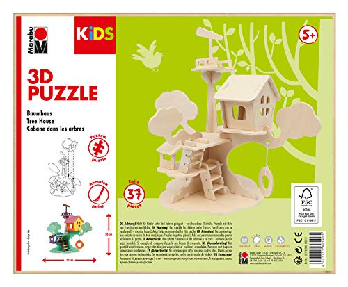 Marabu Kids 3D-Puzzle de Madera (37 Piezas, 28 x 26 cm), Color casa para árboles. (0317000000011)