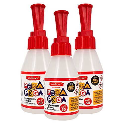 PEGAMENTO LÍQUIDO TRANSPARENTE STARPLAST - Pegamentos para papel, cartón, cuero, tela y madera. Ideal para manualidades, artesanía o hacer maquetas - 50ml Pack 3