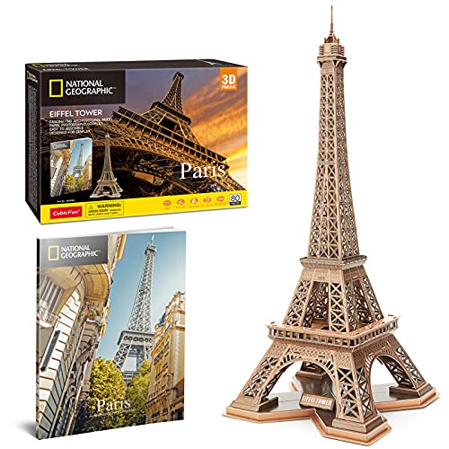 CubicFun Puzzle 3D Torre Eiffel de París Gran Arquitectura Maquetas para Construir Kits de Construcción con Folleto de National Geographic, 80 Piezas