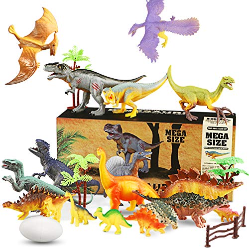 WOSTOO Juego de Dinosaurios, Figura de Dinosaurio 17 Piezas Juguete Dinosaurio & 1 Piezas Huevos de Dinosaurio con 5 Plantas Regalo para Chicos Niños