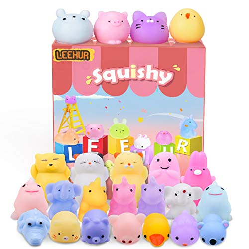 LEEHUR Squishys Kawaii Squishy Mini Juguete Suave de Alivio de Estrés,Juguete Pegajoso de Silicona Animales,Juguete Divertido Sin tóxico para Niños y Adultos, Patrón Aleatorio 20 Pcs