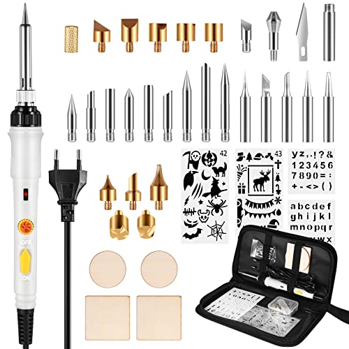 Kit Pirograbador de Madera SREMTCH 60W, 40 in 1 Temperatura Regulable 200°C y 450°C 30 Puntas y Accesorios,Soldador Pirografo Electrico Profesional Herramientas Para Manualidades Madera,Cuero,Grabado