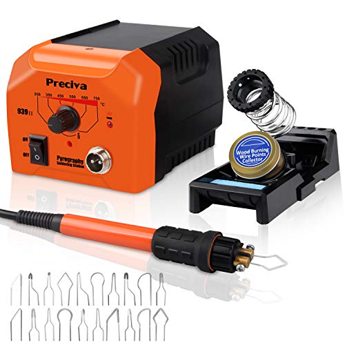Kit de Pirograbador de Madera,Preciva 50W/220V Máquina de Pirografía de Temperatura Ajustable,Soldador Pirografo Electrico Profesional para Madera,Cuero y Corcho.
