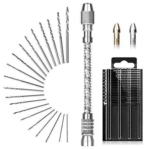 Linkstyle 21pcs Taladro de Mano, Herramientas de Taladro Manual + 20pcs Micro Brocas (0,3-1,6 mm), HSS Mini Torcedura Brocas de Taladro Kit para Modelos Joyería Resina Metal Madera Artesanal