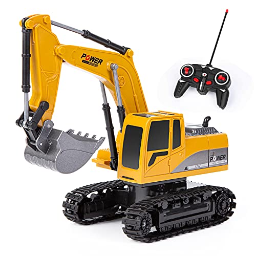 Thedttoy 6 Canales Excavadora Teledirigido Excavadora Tractor Juguetes Niños Vehículo de Construcción Excavadora Escala 1:24 RC Excavadora Camion Juguete con LED y Sonido