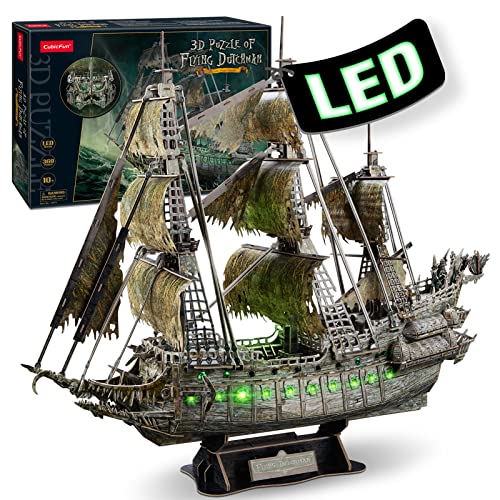 CubicFun Puzzle 3D LED Flying Dutchman - Maqueta del Holandés Barco Piratas Maquetas para Construir Decoración de Halloween Regalos Originales para Adultos Niños 14+, 360 Piezas