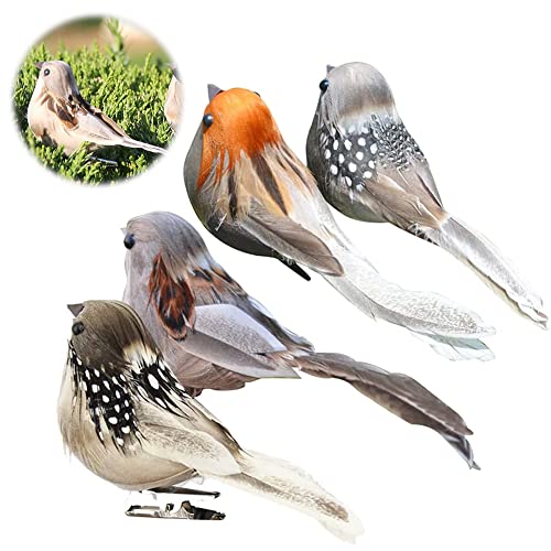 Furado Pájaros de imitación con Plumas,4 pcs Modelo de Pájaro Artificial Pluma Figura de pájaro pequeño Pájaros Arbolado para decoración de Plantas de Jardín Decoración en Miniatura Decoración Jaulas
